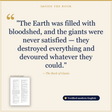From the book: the Earth was filled with bloodshed and the giants were never satisfied — the Book of Giants, verified modern English.